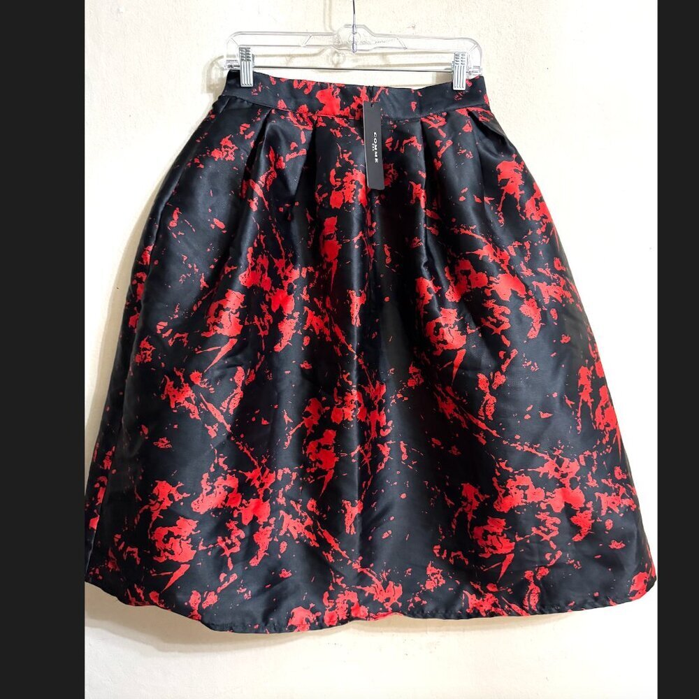 COMME USA Elegant Black and Red A-Line Midi Skirt Size M NEW WITH TAG!